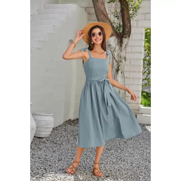 GRACE KARIN Womens 2024 Summer Midi Dress Casual Sleeveless Spaghetti Strap Smocked A Line Long Beach Sun DressGray Blue