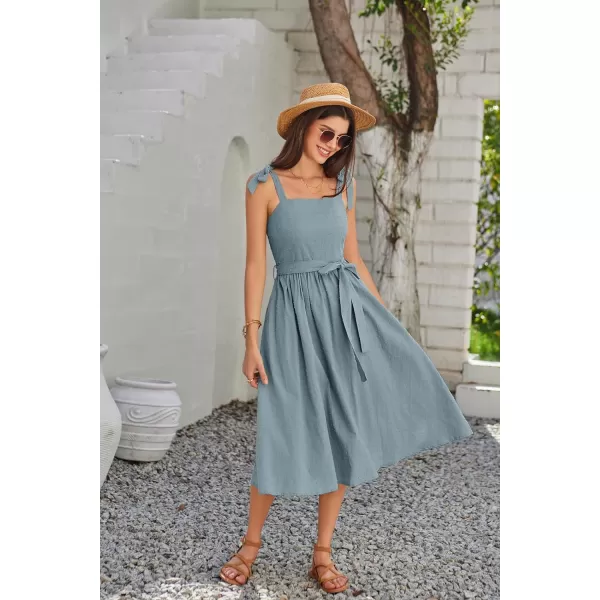 GRACE KARIN Womens 2024 Summer Midi Dress Casual Sleeveless Spaghetti Strap Smocked A Line Long Beach Sun DressGray Blue