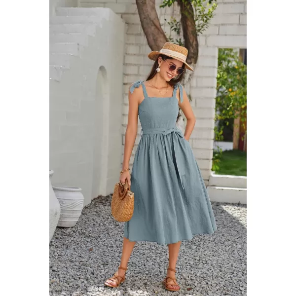 GRACE KARIN Womens 2024 Summer Midi Dress Casual Sleeveless Spaghetti Strap Smocked A Line Long Beach Sun DressGray Blue