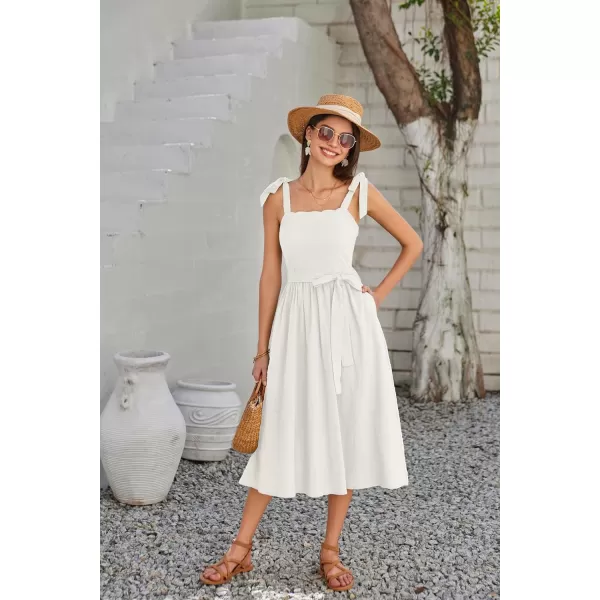 GRACE KARIN Womens 2024 Summer Midi Dress Casual Sleeveless Spaghetti Strap Smocked A Line Long Beach Sun DressWhite