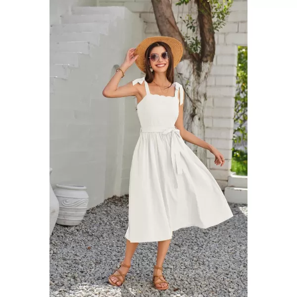 GRACE KARIN Womens 2024 Summer Midi Dress Casual Sleeveless Spaghetti Strap Smocked A Line Long Beach Sun DressWhite