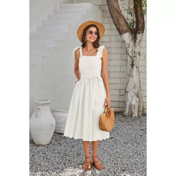 GRACE KARIN Womens 2024 Summer Midi Dress Casual Sleeveless Spaghetti Strap Smocked A Line Long Beach Sun DressWhite