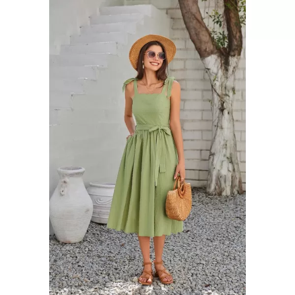 GRACE KARIN Womens 2024 Summer Midi Dress Casual Sleeveless Spaghetti Strap Smocked A Line Long Beach Sun DressYellow Green