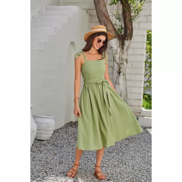 GRACE KARIN Womens 2024 Summer Midi Dress Casual Sleeveless Spaghetti Strap Smocked A Line Long Beach Sun DressYellow Green