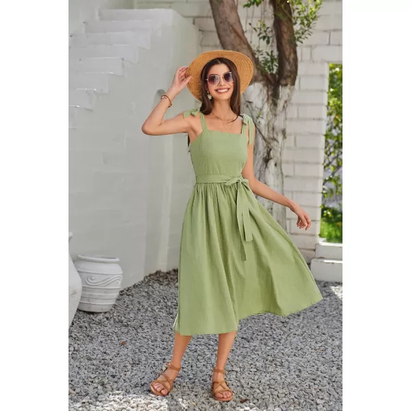 GRACE KARIN Womens 2024 Summer Midi Dress Casual Sleeveless Spaghetti Strap Smocked A Line Long Beach Sun DressYellow Green