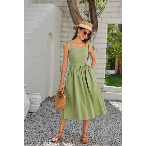 GRACE KARIN Womens 2024 Summer Midi Dress Casual Sleeveless Spaghetti Strap Smocked A Line Long Beach Sun DressYellow Green