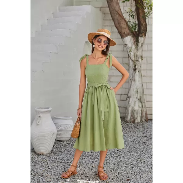 GRACE KARIN Womens 2024 Summer Midi Dress Casual Sleeveless Spaghetti Strap Smocked A Line Long Beach Sun DressYellow Green