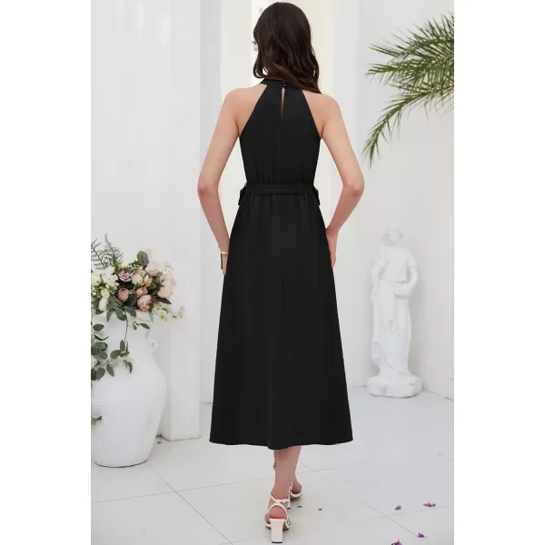 GRACE KARIN Womens 2024 Summer Sleeveless Halter Neck Ruffle Hem Split Flowy Swing Long Midi Dress with BeltBlack