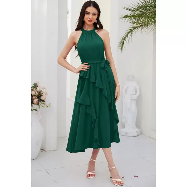 GRACE KARIN Womens 2024 Summer Sleeveless Halter Neck Ruffle Hem Split Flowy Swing Long Midi Dress with BeltDark Green