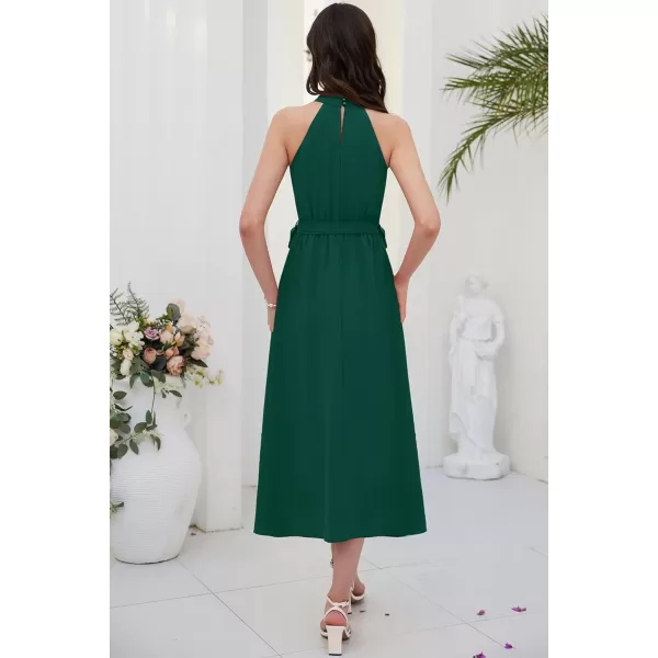 GRACE KARIN Womens 2024 Summer Sleeveless Halter Neck Ruffle Hem Split Flowy Swing Long Midi Dress with BeltDark Green