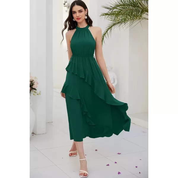 GRACE KARIN Womens 2024 Summer Sleeveless Halter Neck Ruffle Hem Split Flowy Swing Long Midi Dress with BeltDark Green