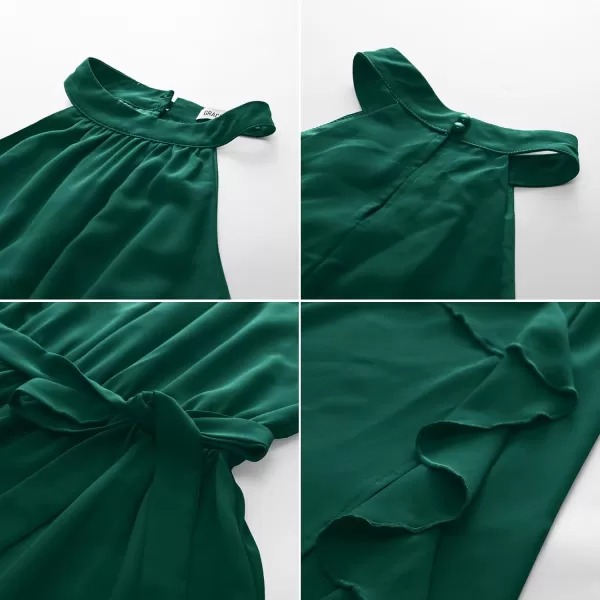 GRACE KARIN Womens 2024 Summer Sleeveless Halter Neck Ruffle Hem Split Flowy Swing Long Midi Dress with BeltDark Green