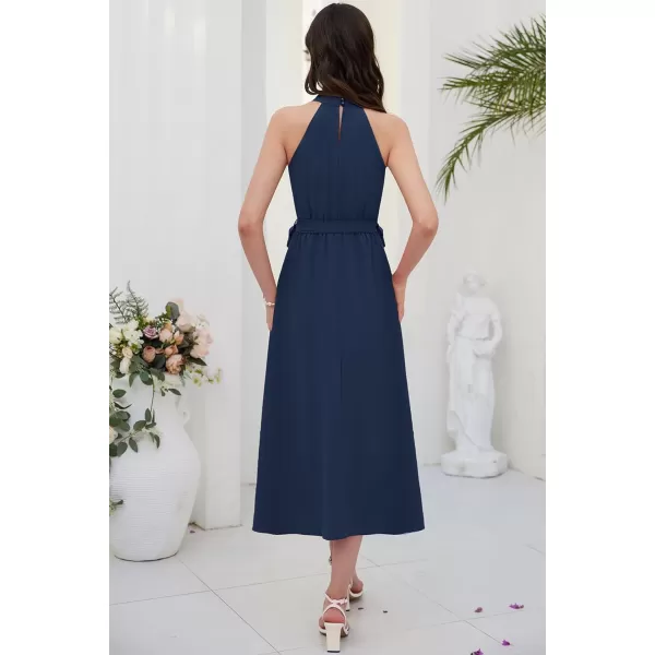 GRACE KARIN Womens 2024 Summer Sleeveless Halter Neck Ruffle Hem Split Flowy Swing Long Midi Dress with BeltNavy
