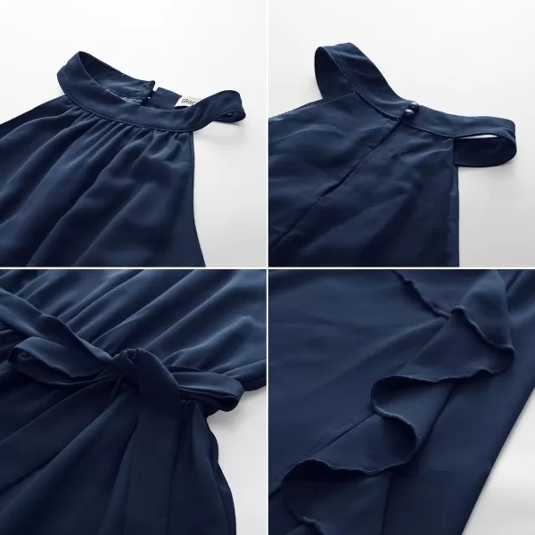 GRACE KARIN Womens 2024 Summer Sleeveless Halter Neck Ruffle Hem Split Flowy Swing Long Midi Dress with BeltNavy