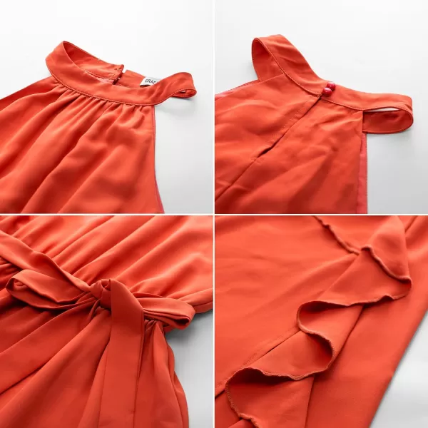 GRACE KARIN Womens 2024 Summer Sleeveless Halter Neck Ruffle Hem Split Flowy Swing Long Midi Dress with BeltOrange