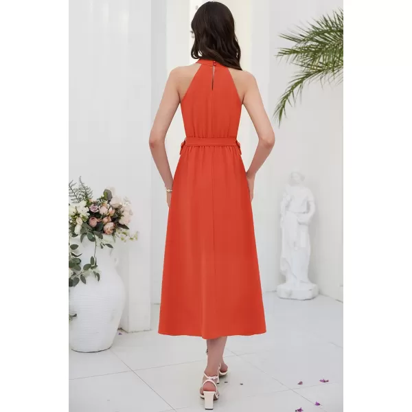 GRACE KARIN Womens 2024 Summer Sleeveless Halter Neck Ruffle Hem Split Flowy Swing Long Midi Dress with BeltOrange