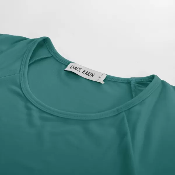 GRACE KARIN Womens 2024 Summer Tops Ruffle Sleeve Basic T Shirts Dressy Casual Ruched Work BlousesBlue Green