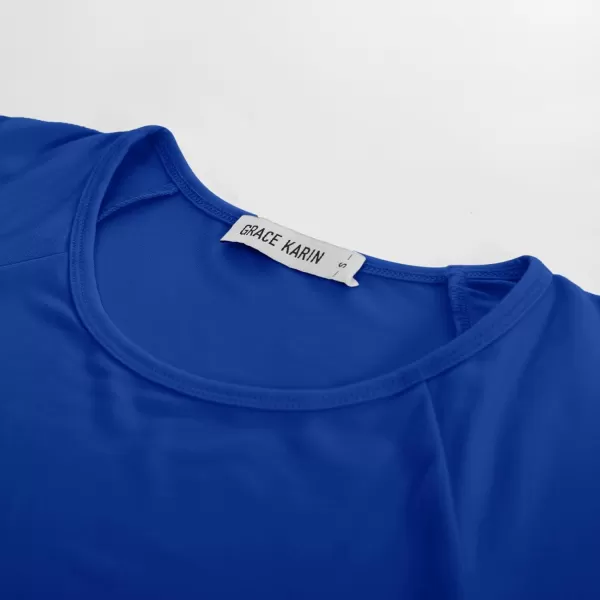 GRACE KARIN Womens 2024 Summer Tops Ruffle Sleeve Basic T Shirts Dressy Casual Ruched Work BlousesRoyal Blue