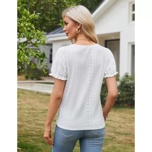 GRACE KARIN Womens 2024 Summer Tops Short Sleeve V Neck Basic T Shirts Dressy Casual Tie Front Tops Eyelet Blouses TunicWhite