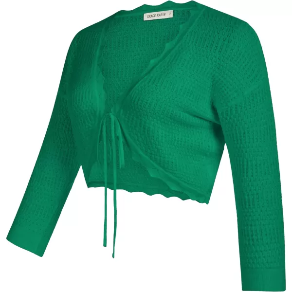 GRACE KARIN Womens 34 Sleeve Bolero Shrug Lightweight Open Front Cropped Cardigan Knit Shrugs for DressesGreen