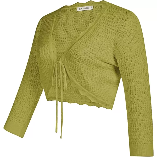 GRACE KARIN Womens 34 Sleeve Bolero Shrug Lightweight Open Front Cropped Cardigan Knit Shrugs for DressesYellow Green