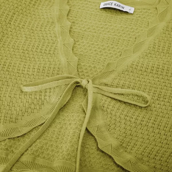 GRACE KARIN Womens 34 Sleeve Bolero Shrug Lightweight Open Front Cropped Cardigan Knit Shrugs for DressesYellow Green