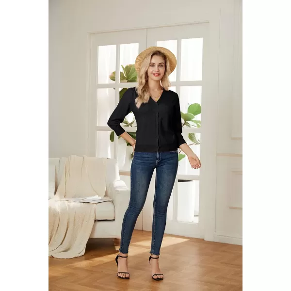 GRACE KARIN Womens 34 Sleeve Button Down Knit Cropped Bolero Shrug Cardigan Sweater Open Front Lightweight SweatersBlack