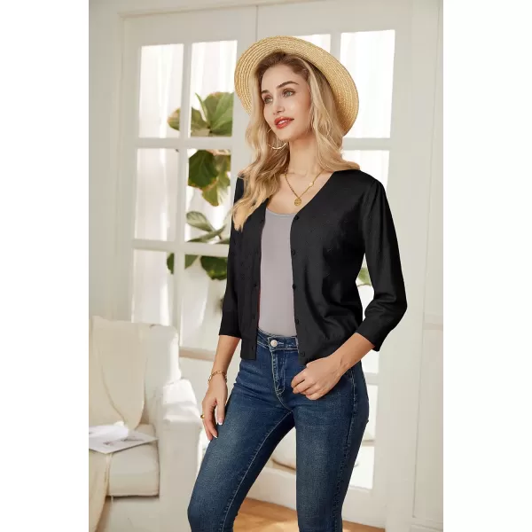 GRACE KARIN Womens 34 Sleeve Button Down Knit Cropped Bolero Shrug Cardigan Sweater Open Front Lightweight SweatersBlack