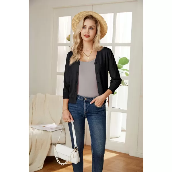GRACE KARIN Womens 34 Sleeve Button Down Knit Cropped Bolero Shrug Cardigan Sweater Open Front Lightweight SweatersBlack