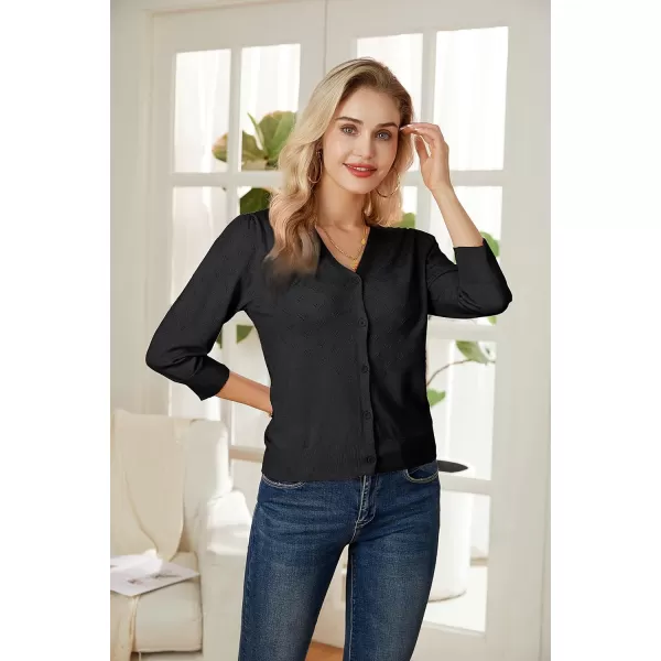 GRACE KARIN Womens 34 Sleeve Button Down Knit Cropped Bolero Shrug Cardigan Sweater Open Front Lightweight SweatersBlack