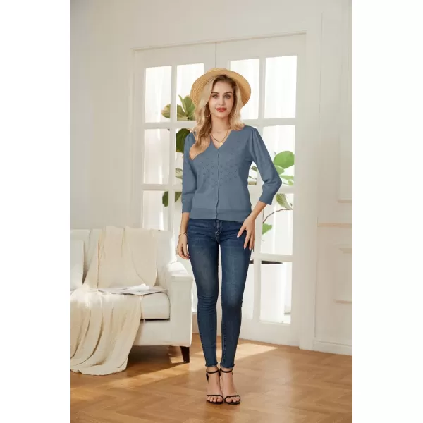 GRACE KARIN Womens 34 Sleeve Button Down Knit Cropped Bolero Shrug Cardigan Sweater Open Front Lightweight SweatersGray Blue