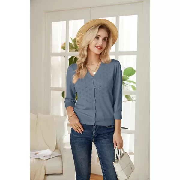 GRACE KARIN Womens 34 Sleeve Button Down Knit Cropped Bolero Shrug Cardigan Sweater Open Front Lightweight SweatersGray Blue