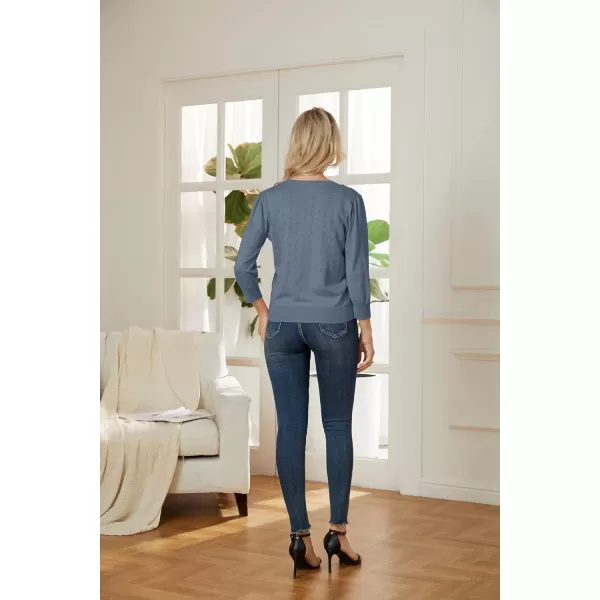 GRACE KARIN Womens 34 Sleeve Button Down Knit Cropped Bolero Shrug Cardigan Sweater Open Front Lightweight SweatersGray Blue