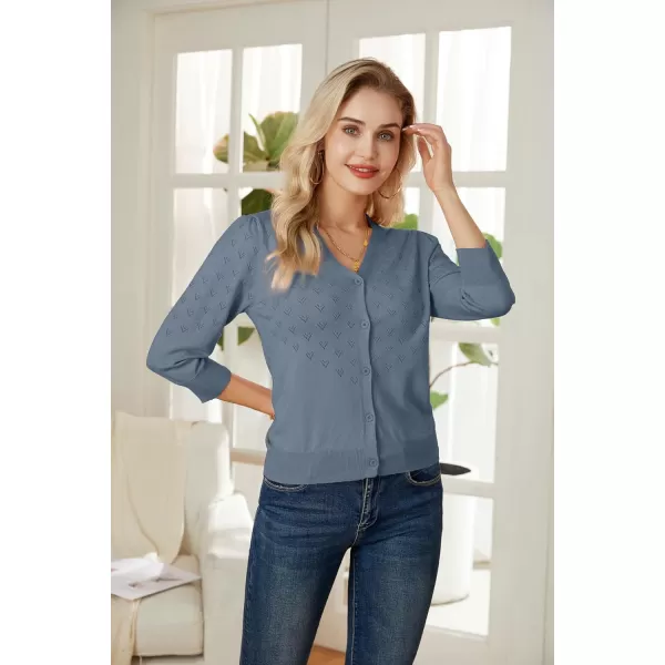 GRACE KARIN Womens 34 Sleeve Button Down Knit Cropped Bolero Shrug Cardigan Sweater Open Front Lightweight SweatersGray Blue