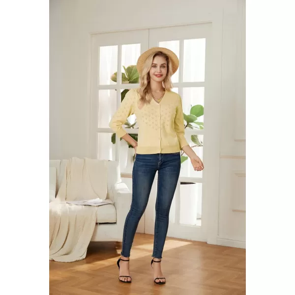 GRACE KARIN Womens 34 Sleeve Button Down Knit Cropped Bolero Shrug Cardigan Sweater Open Front Lightweight SweatersLight Yellow