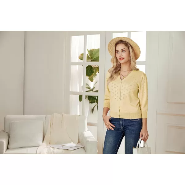 GRACE KARIN Womens 34 Sleeve Button Down Knit Cropped Bolero Shrug Cardigan Sweater Open Front Lightweight SweatersLight Yellow