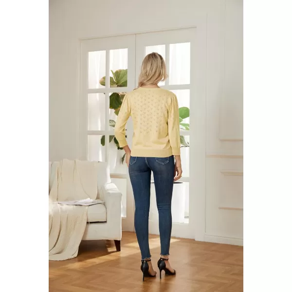 GRACE KARIN Womens 34 Sleeve Button Down Knit Cropped Bolero Shrug Cardigan Sweater Open Front Lightweight SweatersLight Yellow