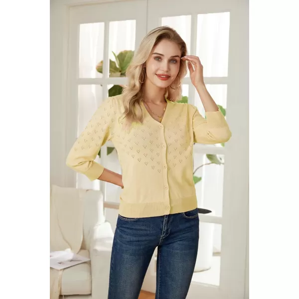 GRACE KARIN Womens 34 Sleeve Button Down Knit Cropped Bolero Shrug Cardigan Sweater Open Front Lightweight SweatersLight Yellow