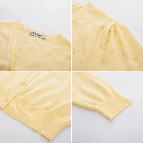 GRACE KARIN Womens 34 Sleeve Button Down Knit Cropped Bolero Shrug Cardigan Sweater Open Front Lightweight SweatersLight Yellow
