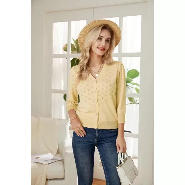 GRACE KARIN Womens 34 Sleeve Button Down Knit Cropped Bolero Shrug Cardigan Sweater Open Front Lightweight SweatersLight Yellow