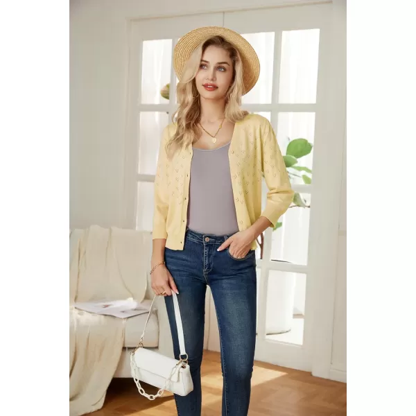 GRACE KARIN Womens 34 Sleeve Button Down Knit Cropped Bolero Shrug Cardigan Sweater Open Front Lightweight SweatersLight Yellow