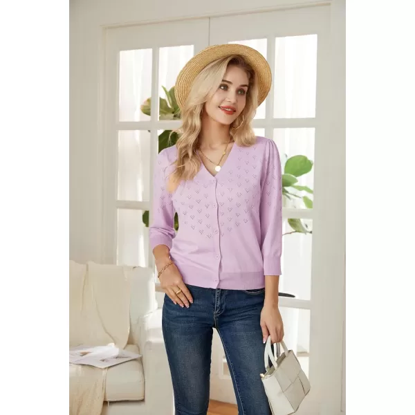 GRACE KARIN Womens 34 Sleeve Button Down Knit Cropped Bolero Shrug Cardigan Sweater Open Front Lightweight SweatersPink Purple