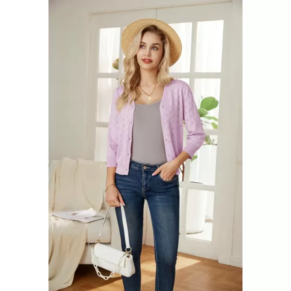 GRACE KARIN Womens 34 Sleeve Button Down Knit Cropped Bolero Shrug Cardigan Sweater Open Front Lightweight SweatersPink Purple