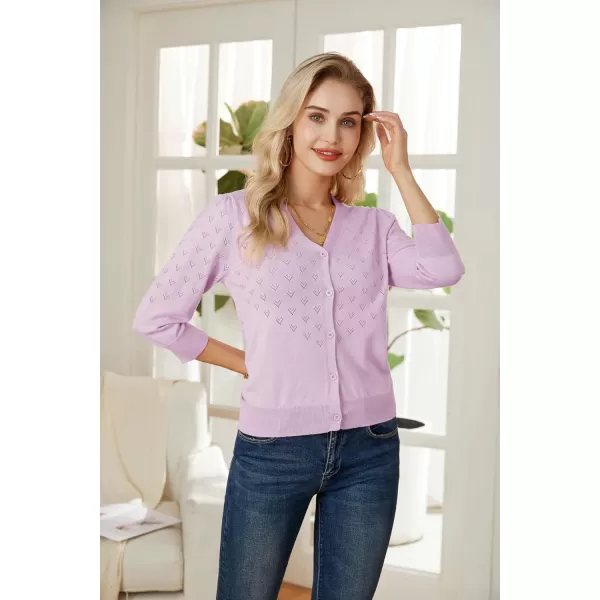 GRACE KARIN Womens 34 Sleeve Button Down Knit Cropped Bolero Shrug Cardigan Sweater Open Front Lightweight SweatersPink Purple