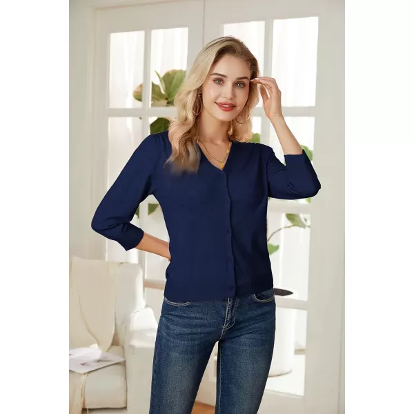 GRACE KARIN Womens 34 Sleeve Button Down Knit Cropped Bolero Shrug Cardigan Sweater Open Front Lightweight SweatersRoyal Blue