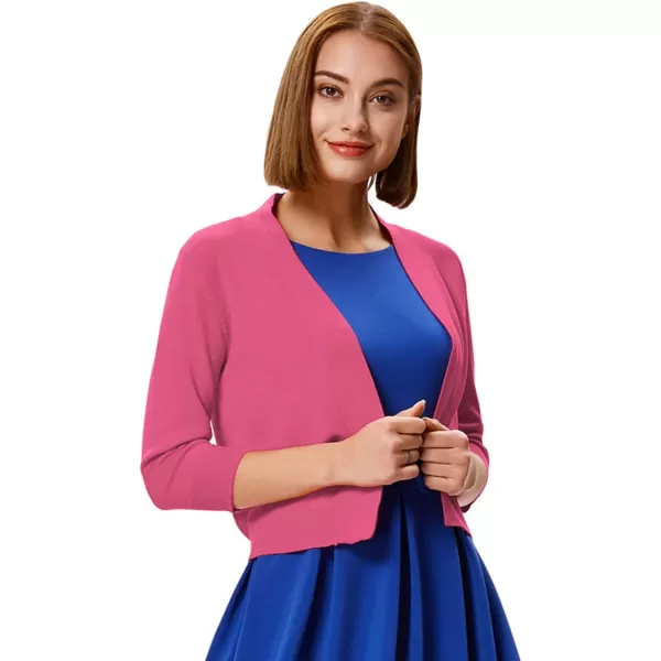GRACE KARIN Womens 34 Sleeve Cardigan Knit Sweaters Cropped Open Front Shrug BoleroBlackbrink Pink