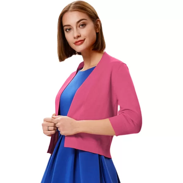 GRACE KARIN Womens 34 Sleeve Cardigan Knit Sweaters Cropped Open Front Shrug BoleroBlackbrink Pink