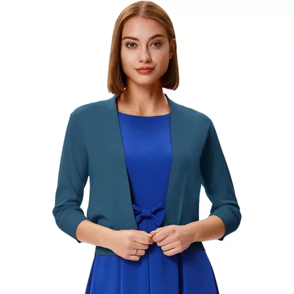 GRACE KARIN Womens 34 Sleeve Cardigan Knit Sweaters Cropped Open Front Shrug BoleroCerulean