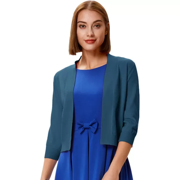 GRACE KARIN Womens 34 Sleeve Cardigan Knit Sweaters Cropped Open Front Shrug BoleroCerulean