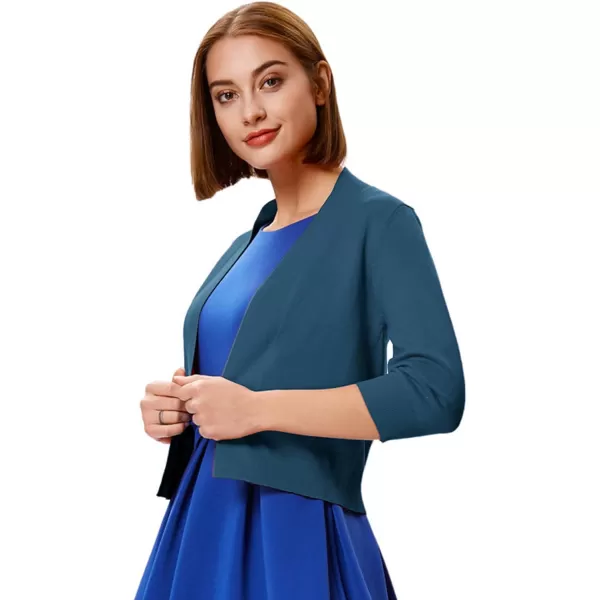 GRACE KARIN Womens 34 Sleeve Cardigan Knit Sweaters Cropped Open Front Shrug BoleroCerulean